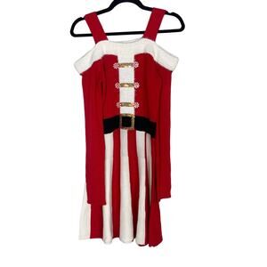 Derek Heart M Red White Christmas Off The Shoulder Sweater Dress Long Sleeve